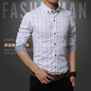 2015 New 100% Cotton Plaid Men Shirt Mens Dress Shirts Slim Fit Social Shirt Men Causal Striped Shirt Men Camisas Hombre M-5XL