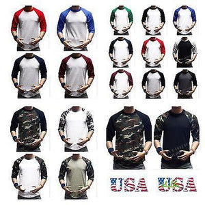 3/4 Sleeve Plain T-Shirt Lot Baseball Raglan Jersey Sports Fashion Casual Tee