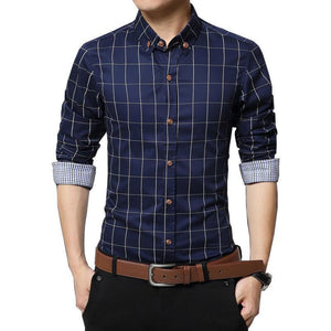 2015 New 100% Cotton Plaid Men Shirt Mens Dress Shirts Slim Fit Social Shirt Men Causal Striped Shirt Men Camisas Hombre M-5XL