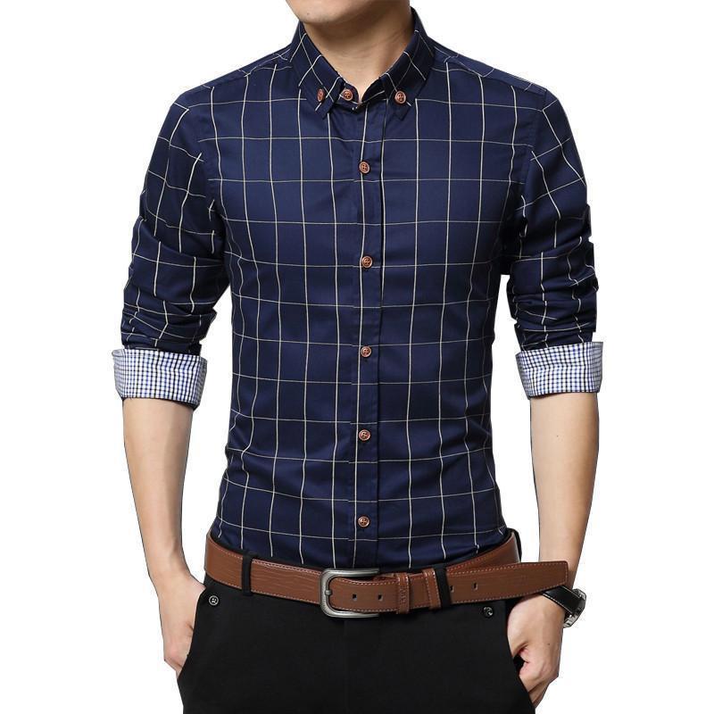 2015 New 100% Cotton Plaid Men Shirt Mens Dress Shirts Slim Fit Social Shirt Men Causal Striped Shirt Men Camisas Hombre M-5XL